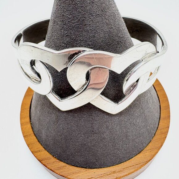 VTG Solid Sterling Silver 925 Heart Link Open Cuff Bracelet Size 7.5" Fit - Picture 6 of 14